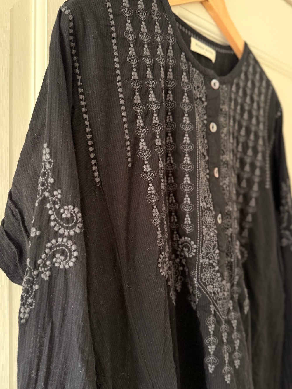 Women’s Black Embroidered Spanish Boho Blouse